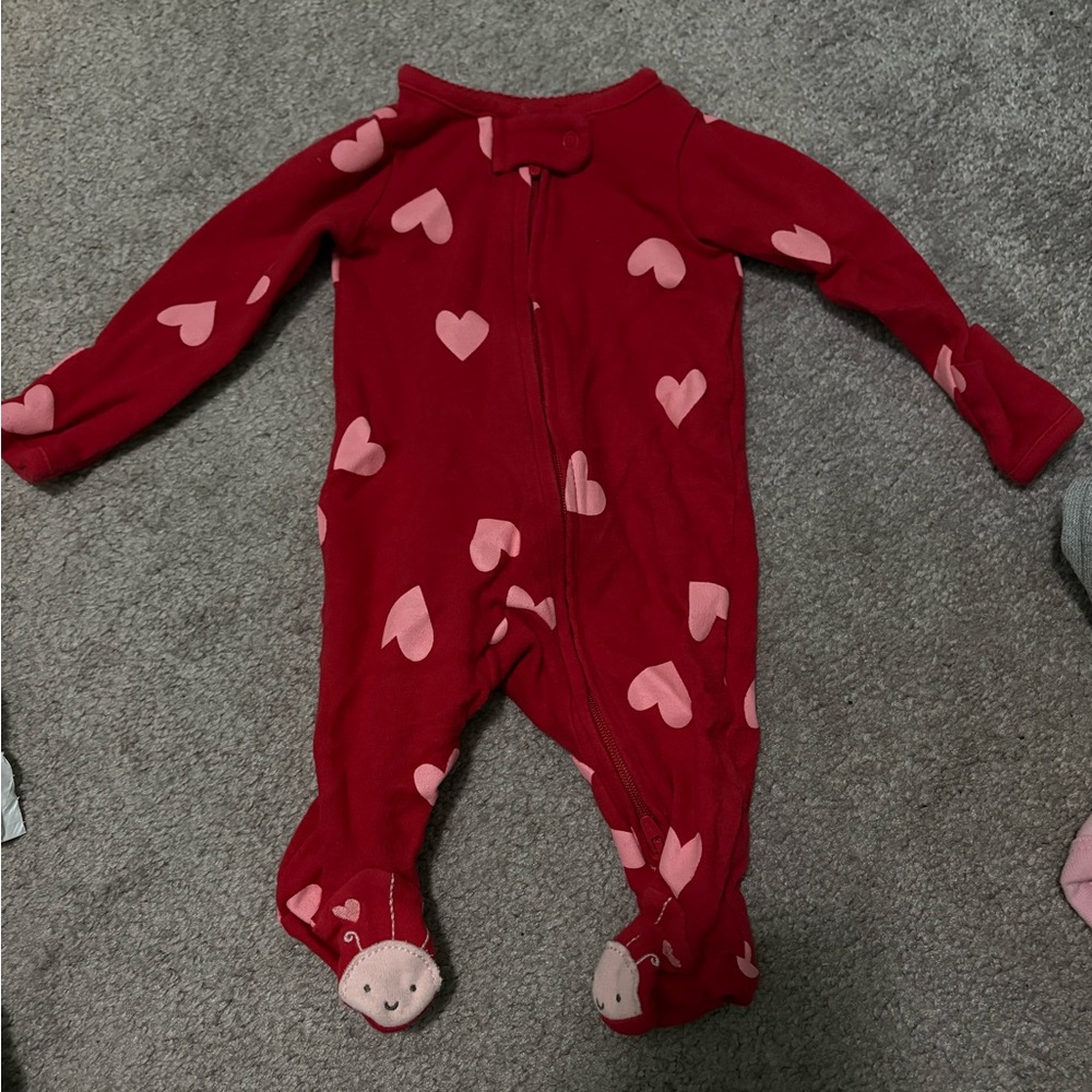 Red Heart-Patterned Kids One Piece